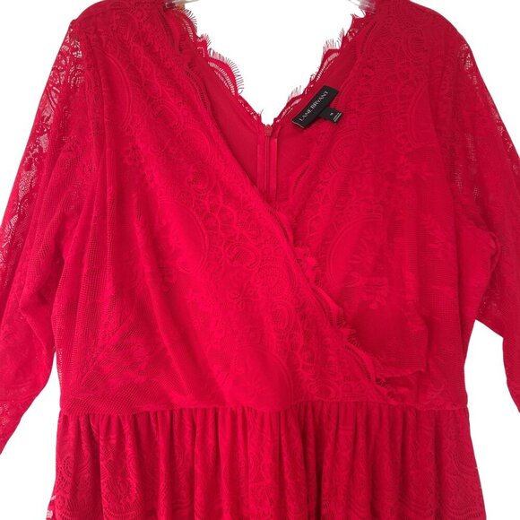 Lane Bryant 18 Red Lace Surplice Sheath Dress 3/4 Sleeves Plus V-Neck Elegant - Picture 3 of 11
